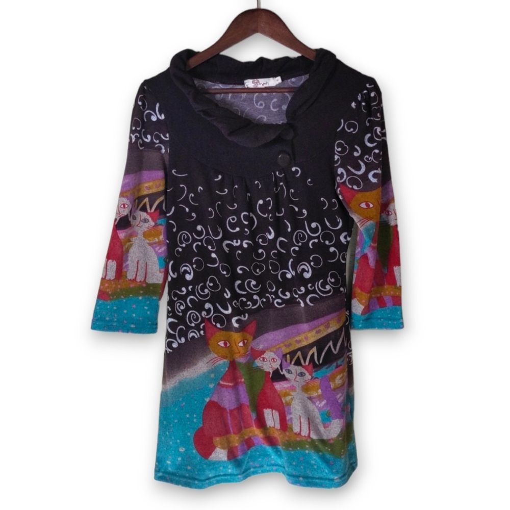 Aryeh for Anthropologie Abstract Cats and Swirls Sweater Dress - Women's Small